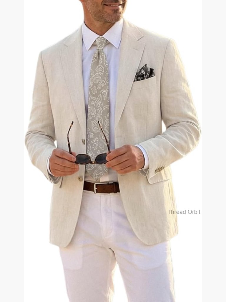 Lightweight Linen Sport Coat Blazer Two Button Men's Suit Jacket Wedding Prom